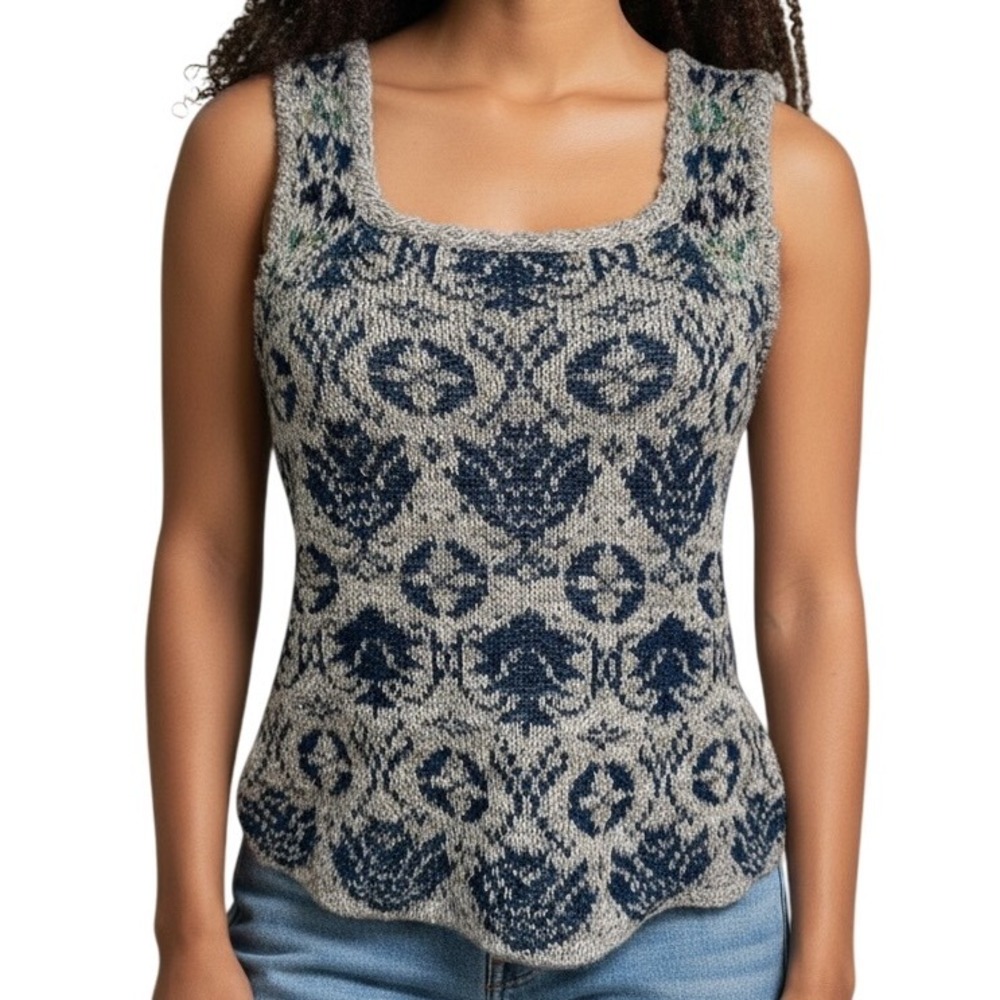 ANTHROPOLOGIE PILCRO Knit Patterned Sleeveless Cross Back Tank EUC Size XS